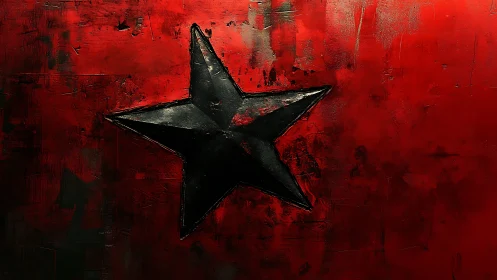 Textured black five-point star on distressed red background