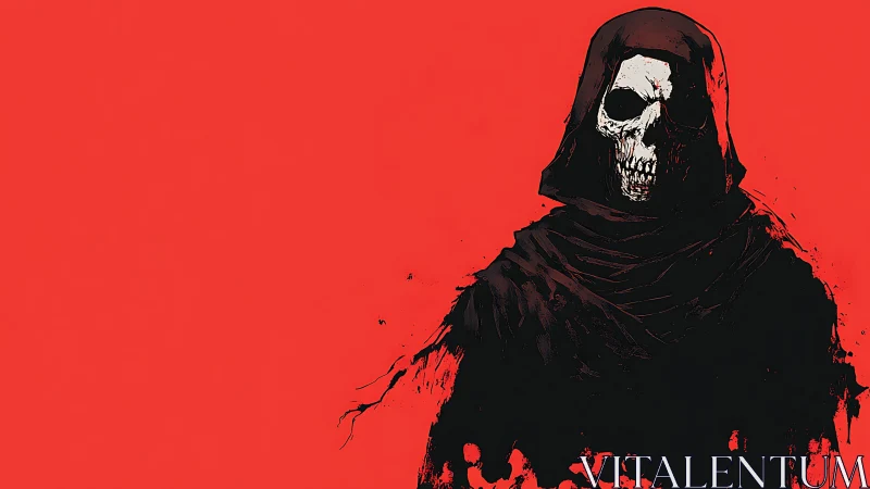 Grim red horizon where the ink-drenched reaper waits.