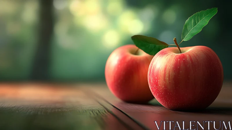 Sunlit apples lean into summer hush on a wooden table.
