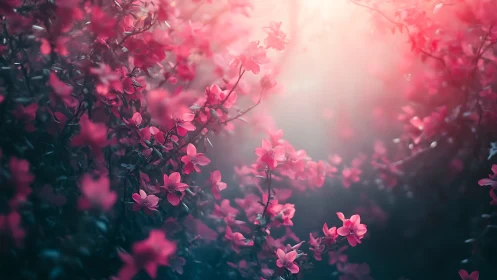 Pink Flowers Blooming in Luminous Haze