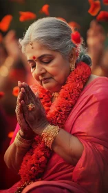 Elder in marigold devotion wrapped in sunset pink calm.