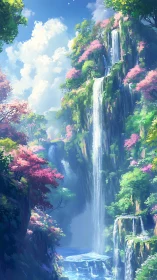 Vertical fantasy cascade renders ethereal spring canyon