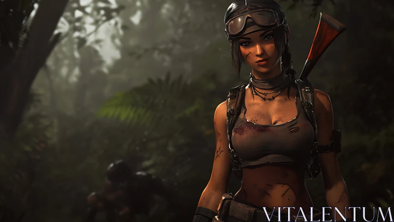 Digital jungle raider portrait with cinematic depth of field.