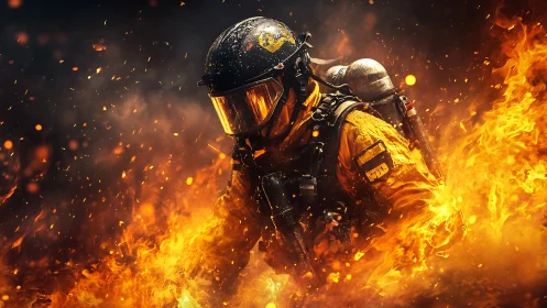 Firefighter's Inferno: Heroic Stand Against Raging Blaze