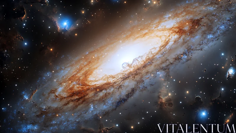 Spiral galaxy core with dust lanes and bright starfield.