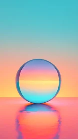 Chromatic glass sphere over neon sunset waterline.