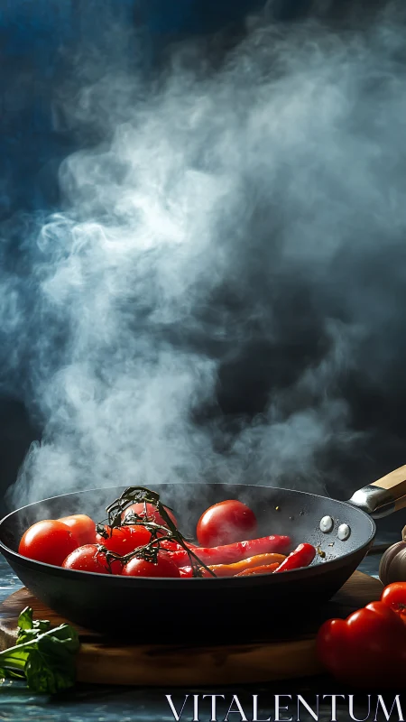 Searing tomatoes conduct a smoky symphony in iron twilight