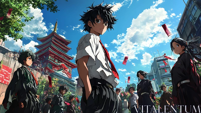 Urban pagoda convergence with adolescent anime cadre.