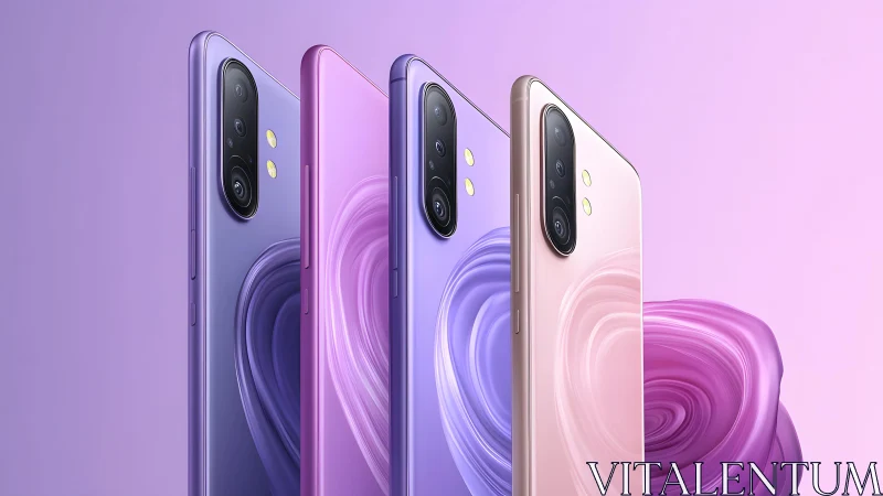 Trio of Stylish Gradient Smartphones with Modern Minimalist Design.