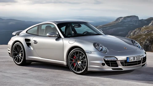 Silver mountain storm: sleek sports coupe poised for escape.