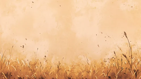 Dry grass field against uniform beige textured backdrop.