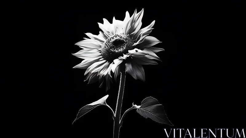 Sunflower with Bee in Black and White