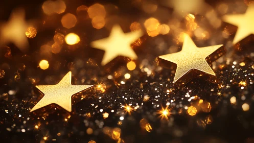 Macro shot captures metallic star confetti with shallow bokeh field