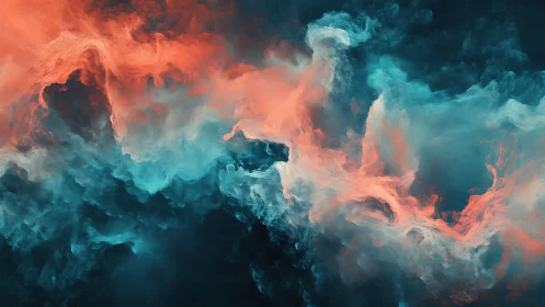 Bicolor nebula cloudscape unites coral warmth with teal vapor