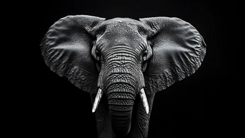 Monochrome elephant portrait isolates wrinkled head on black