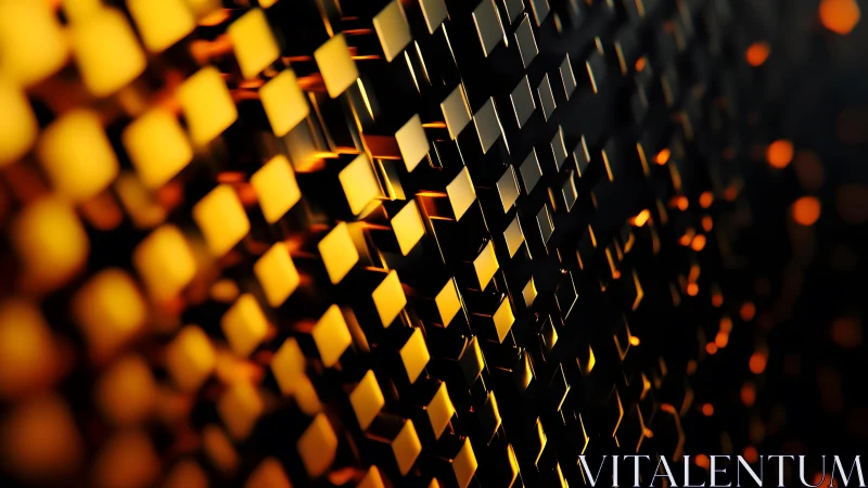 Abstract geometric pattern with glowing golden cubes, digital art.