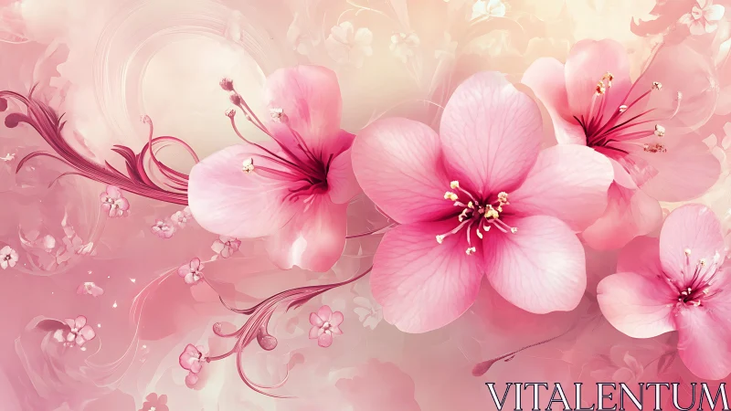 Layered Pink Floral Composition With Translucent Petals and Gradient Bokeh