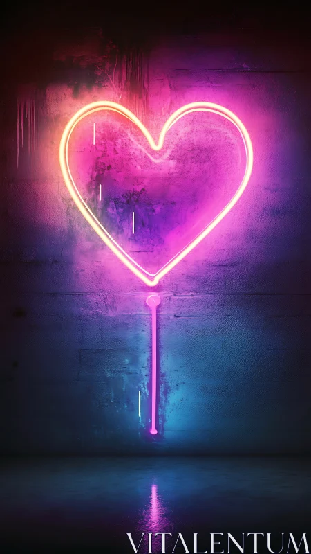 Neon heart wand hums softly against a moody concrete night