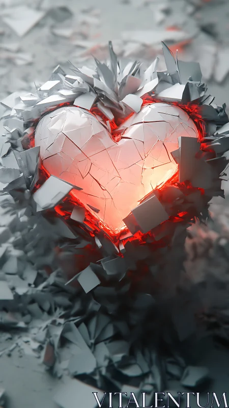 Shattered Heart with Luminous Red Energy Core and Crystalline Debris Field