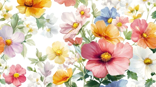 Cosmos Garden Bursts with Watercolor Bloom Brilliance