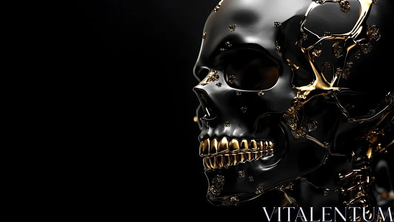 Midnight chrome skull wrapped in molten gold shine.