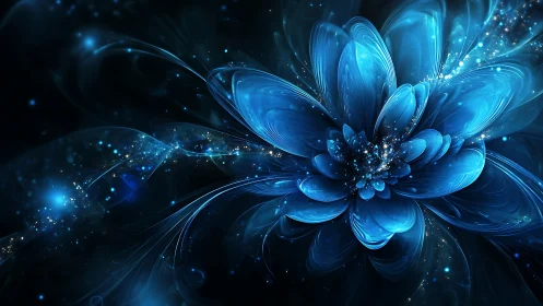 Starlit blue blossom unfolding in a quiet cosmic night.