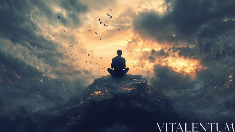 Quiet soul welcomes sunrise light from a stormy horizon