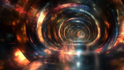 Luminous metallic tunnel curves toward distant vanishing point