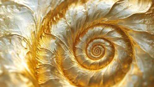 Metallic golden spiral shell renders high-detail specular relief