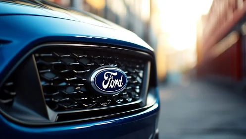 Ford grille closeup captures bold urban street presence.