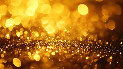 Golden bokeh abstract background with shimmering glitter lights.