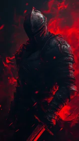 Infernal knight rises within searing crimson embers.