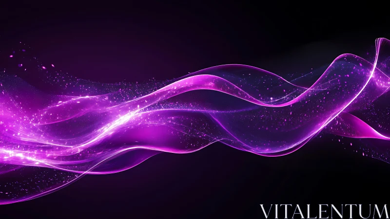 Neon magenta light trails curve across dark gradient background