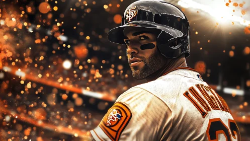 Intense baseball slugger stands ready under glowing stadium lights