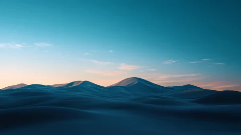 Serene sand dunes glow under a soft turquoise desert sky.