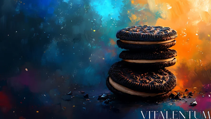 Dreamy cookie stack against a swirl of glowing color.