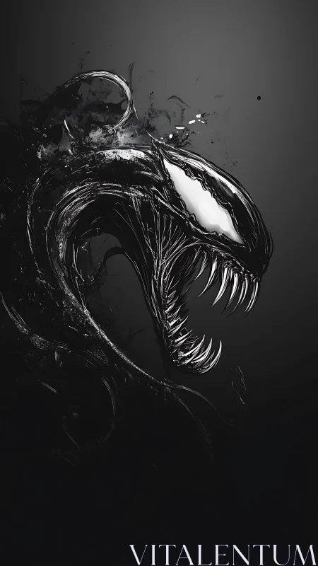 Monochrome symbiotic creature rendered with high-contrast, fluid linework