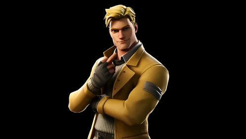 Stylized secret agent character posed in confident stance