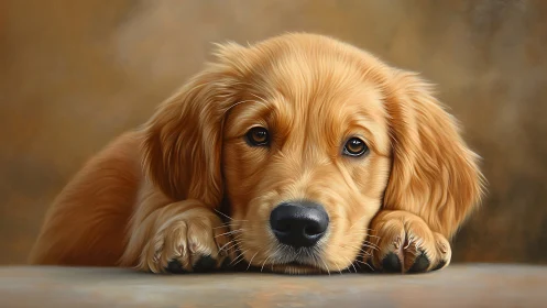 Golden retriever puppy portrait with soft painterly fur.
