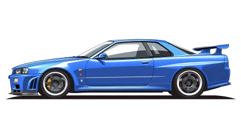 Side-elevation vector study of blue tuner coupe aerodynamics.