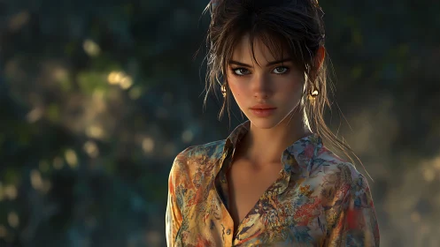 High-fidelity 3D portrait of woman in dusk environmental lighting.