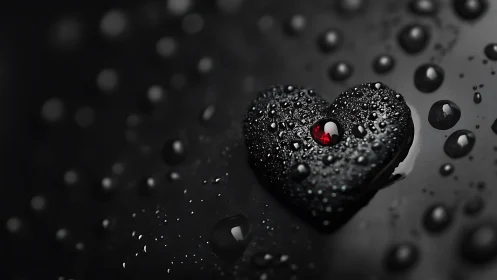 Monochrome Heart with Red Core: Textured Wet Surface. Photorealistic