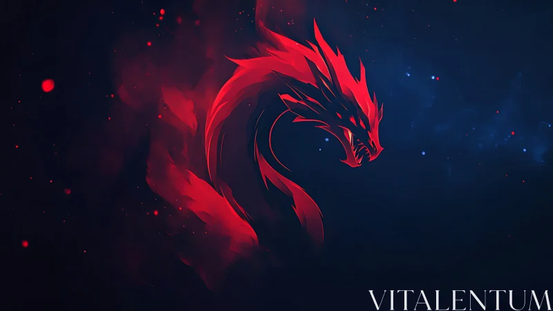 Crimson cosmic dragon curled in a storm of starlight.