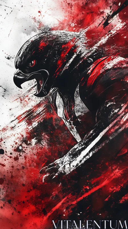 Raging falcon portrait rendered in dynamic splatter ink