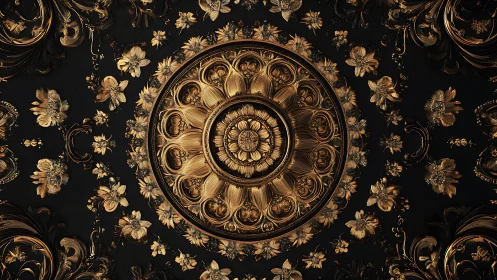 Radial gold floral medallion with ornate symmetrical details.