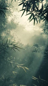 Photorealistic bamboo canopy with diffused misty backlight.