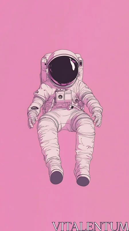 Softly drifting astronaut lounges in a weightless pink void