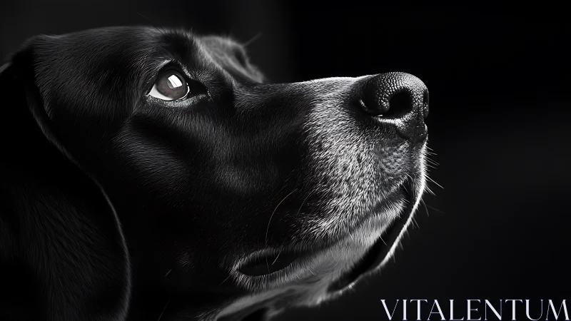High-contrast monochrome profile of a reflective black dog.