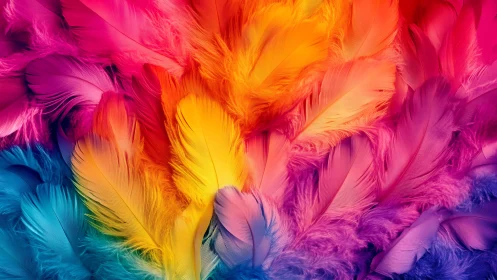Radiant rainbow feathers merge in a vivid, tactile cascade