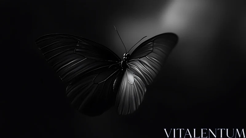 Midnight butterfly drifting through soft silver shadows.